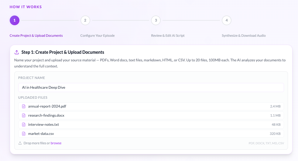 Step 1: Create Project & Upload Documents